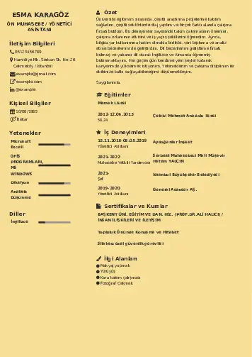 Yönetici Asistanı Cv Örnekleri cv indir